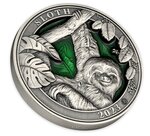 SLOTH Colours of Wildlife 3 Once Argent Coin 5 Dollars Barbados 2023