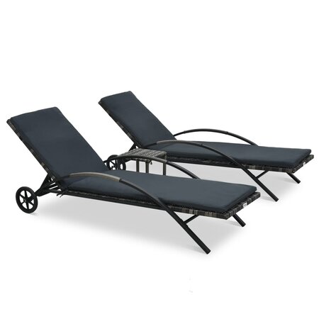 vidaXL Chaises longues avec table Résine tressée Anthracite