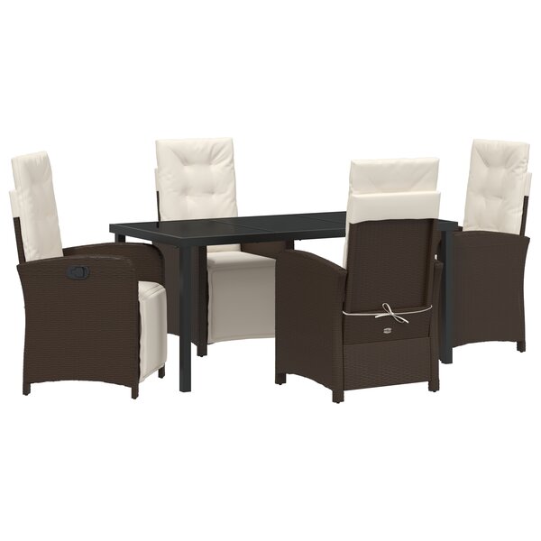vidaXL Ensemble de salle à manger de jardin 5 pièces avec coussins en poly rattan marron