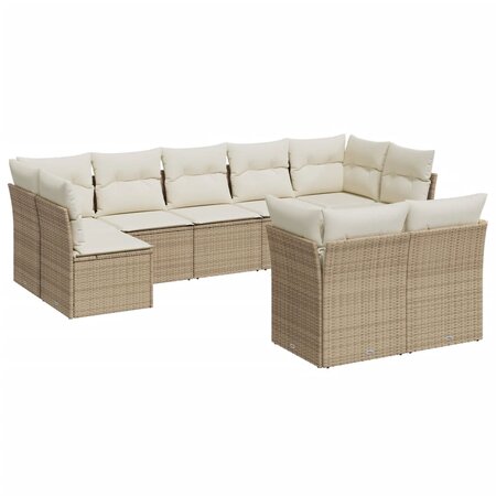 vidaXL Salon de jardin avec coussins 9 Pièces beige résine tressée