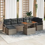 Ensemble de canapés de jardin 8 pièces avec coussins gris en rattan poly acacia