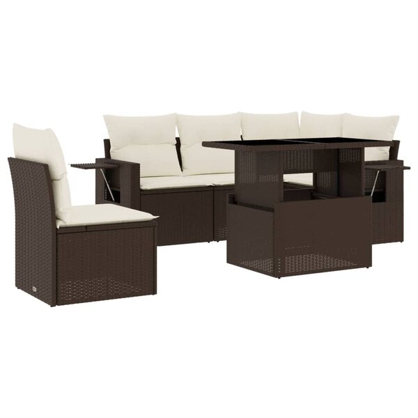 vidaXL Salon de jardin avec coussins 6 Pièces marron résine tressée