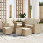 Ensemble de canapés de jardin 8 pièces avec coussins beige poly rattan acacia