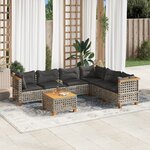 vidaXL Salon de jardin avec coussins 7 Pièces gris résine tressée