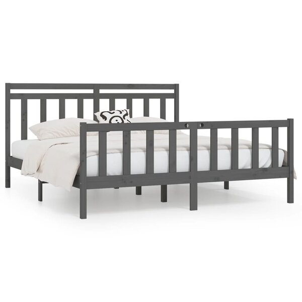 vidaXL Cadre de lit Gris Bois de pin massif 200x200 cm