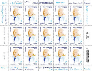 Feuille de 15 timbres - Jean d'Ormesson (1925-2017) - Lettre verte