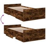 vidaXL Cadre de lit et tiroirs chêne fumé 75x190 cm bois d'ingénierie