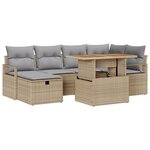 Ensemble de canapé de jardin 7 pièces avec coussins en rotin poly beige