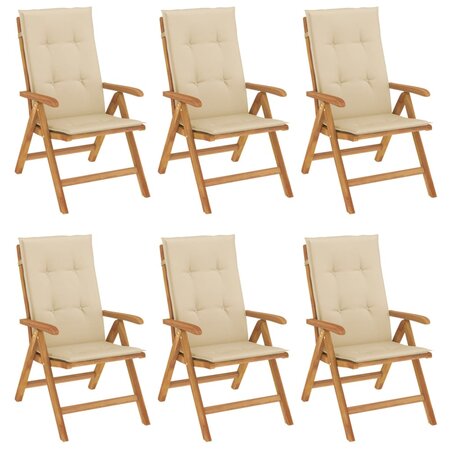 vidaXL Chaises de jardin inclinables et coussins lot de 6 bois teck