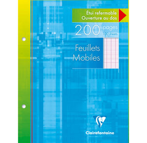 Etui carton 200 pages Feuillets mobiles 17x22 90g séyès, blanc CLAIREFONTAINE