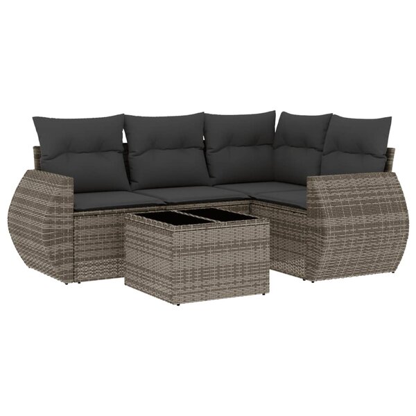 vidaXL Salon de jardin 5 Pièces avec coussins gris résine tressée