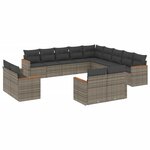 vidaXL Salon de jardin avec coussins 13 Pièces gris résine tressée