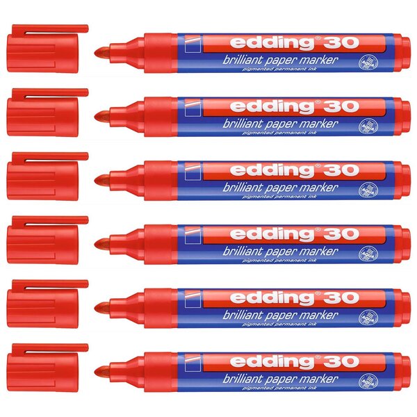 Marqueur Papier Encre Brillante 30 Rouge Pointe Ronde 1 5-3 mm x 6 EDDING