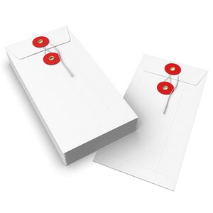 Lot de 20 enveloppes blanche + rouge à rondelle et ficelle 220x110