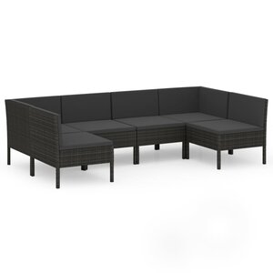 vidaXL Salon de jardin 6 Pièces avec coussins résine tressée noir