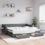 vidaXL Lit de jour avec gigogne et tiroirs gris foncé 90x200 cm tissu