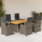 vidaXL Ensemble à manger de jardin et coussins 7 Pièces gris rotin