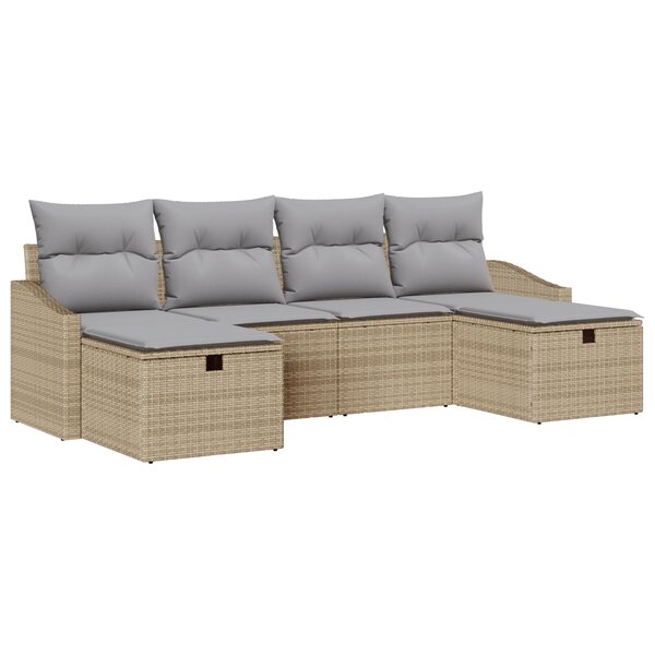 vidaXL Ensemble de canapé de jardin 6 pièces avec coussins Beige Poly Rotin