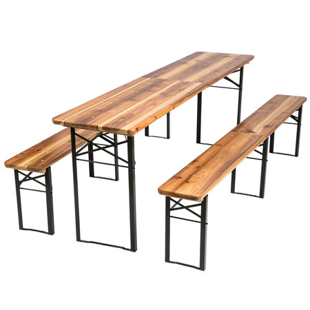 Tectake Table de jardin pliante 219 x 50,5 x 77,5 cm avec bancs