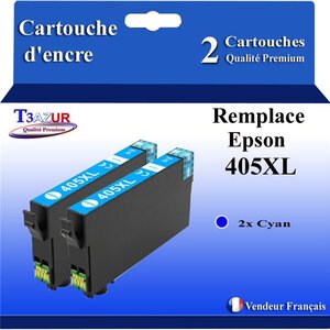 T3AZUR - 2 Cartouches compatibles avec Cartouche compatible avec Epson 405 405 XL pour Epson Workforce Pro WF-7800 WF-7830DTWf WF-7835 DTWf WF-7840DTWf WF-7310DTW WF-7830DTW Cyan