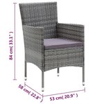 vidaXL Mobilier à dîner de jardin et coussins 3Pièces Résine tressée Gris