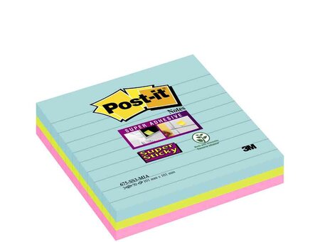 Lot de 3 blocs notes Super Sticky Lignées MIAMI 101x101 mm, 70 feuilles POST-IT