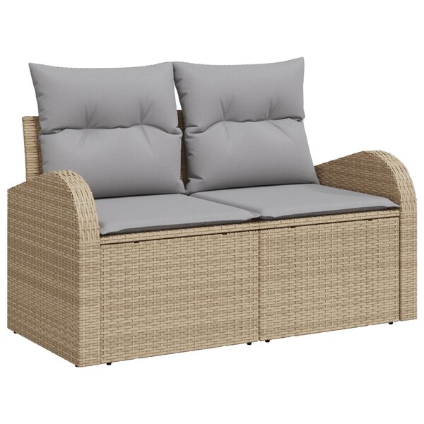 vidaXL Ensemble de canapé de jardin 3 pièces avec coussins beige poly rattan