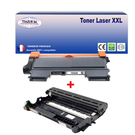 Kit Tambour+Toner  compatible avec Brother TN2220, TN2010, DR2200 pour Brother MFC7860DW - T3AZUR