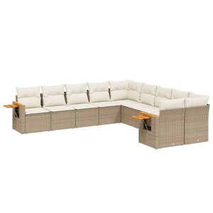 vidaXL Salon de jardin avec coussins 10 Pièces beige résine tressée
