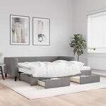 vidaXL Lit de jour avec gigogne et tiroirs gris foncé 90x200 cm tissu
