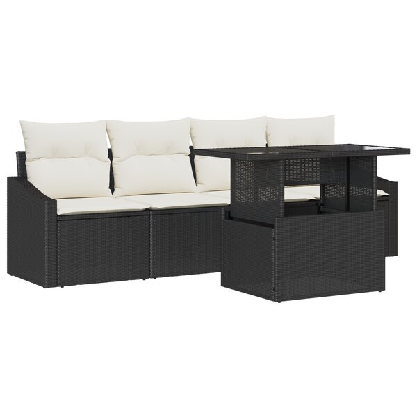 vidaXL Ensemble de Canapé de Jardin 5 Pièces avec Coussins Noir Poly Rattan