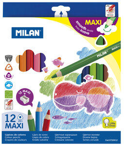 Crayons de couleur MAXI triangulaires 12 pièces + taille-crayons