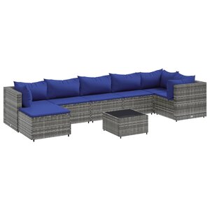 vidaXL Salon de jardin 8 Pièces avec coussins Gris Résine tressée