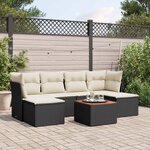 vidaXL Salon de jardin 7 Pièces avec coussins noir résine tressée