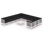 vidaXL Salon de jardin 12 Pièces avec coussins Blanc Bois de pin massif