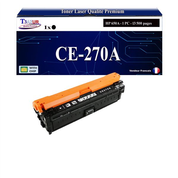 T3AZUR - 650A Toner compatible avec HP CE270A Noir compatible avec HP Color LaserJet Enterprise M750dn  M750n  M750xh