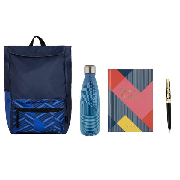 Kit Rentrée Au Travail : Sac À Dos 2 En 1 Noir  Carnet De Réunion A5  Stylo Gourde Inox Bleu - Draeger paris