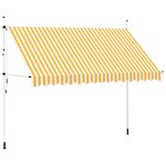 vidaXL Auvent rétractable manuel 350 cm Rayures oranges et blanches