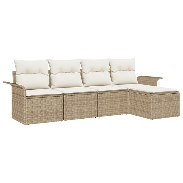 vidaXL Ensemble de canapé de jardin 5 pièces avec coussins beige en poly rattan