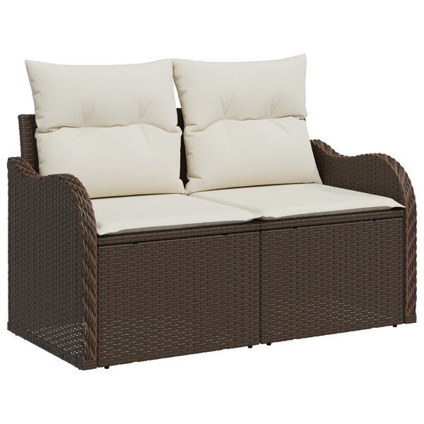 Canapé de jardin 2 places vidaXL avec rangement et coussins en poly rattan marron