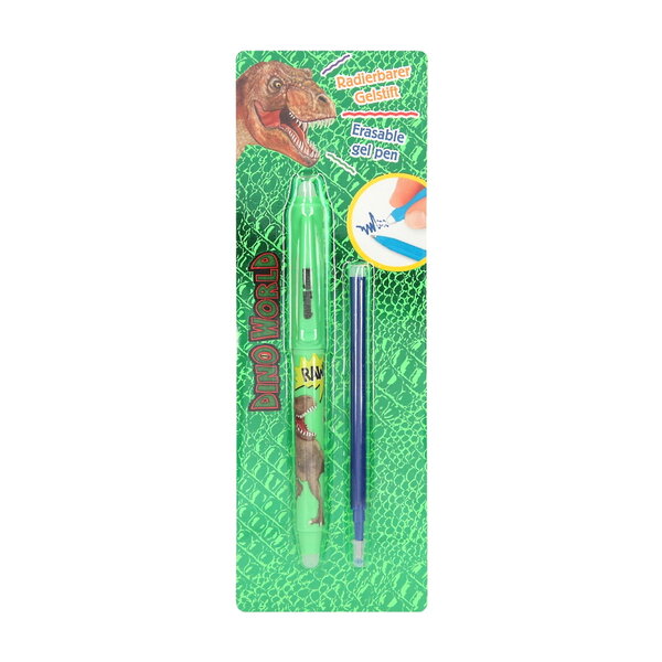 Stylo mine gel effaçable  gomme intégrée - modèle dino vert