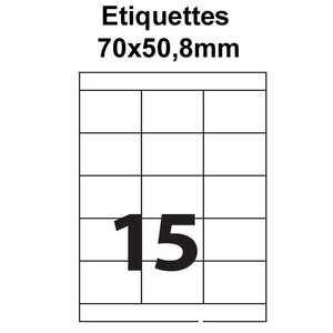 Étiquettes adhésives  70x50 8mm  (15étiquettes/feuille) - blanc - 20 feuilles -t3azur