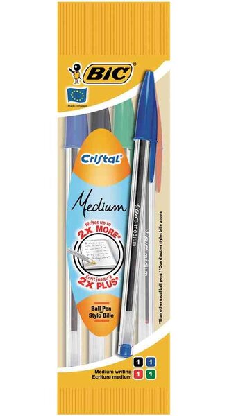 étui de 4 stylos à bille Cristal Medium, bleu BIC