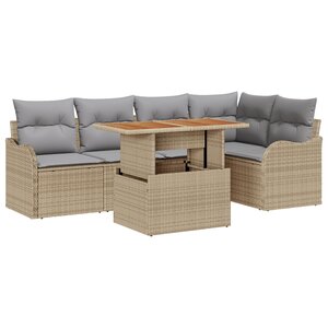 Ensemble de Canapé de Jardin vidaXL 6 Pièces avec Coussins Beige Rattan Poly Acacia