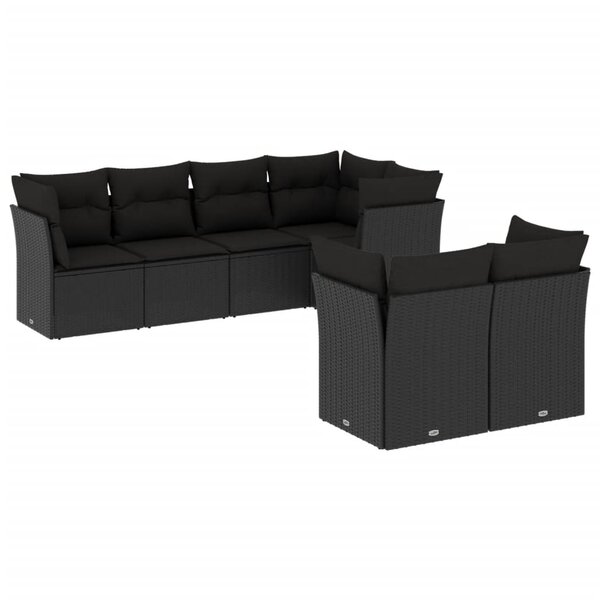 vidaXL Salon de jardin 7 Pièces avec coussins noir résine tressée