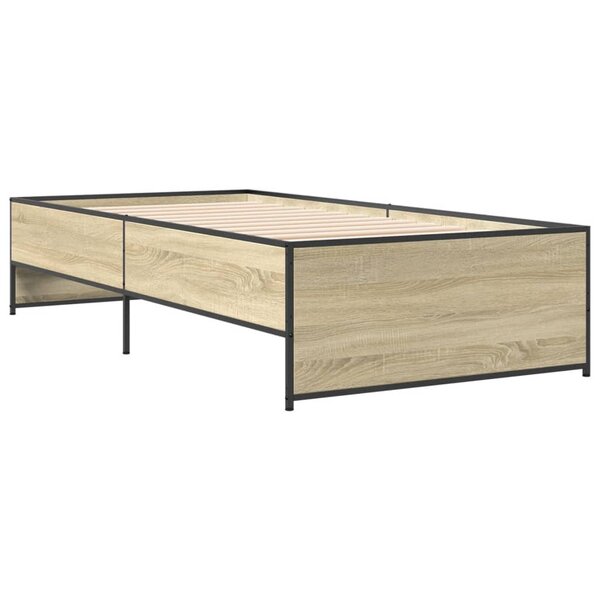 vidaXL Cadre de lit chêne sonoma 100x200 cm bois d'ingénierie et métal