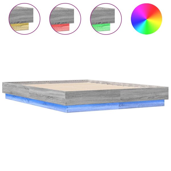 vidaXL Cadre de lit avec lumières LED sonoma gris 140x190 cm