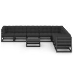 Salon de jardin meuble d'extérieur ensemble de mobilier 9 pièces avec coussins noir bois de pin massif 02_0018060