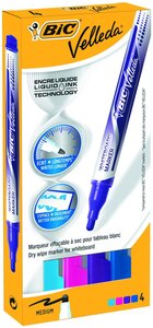 Etui de 4 Feutres tableau blanc effaçable LIQUID INK Pocket Pte Ogive Moy.Fashion VELLEDA