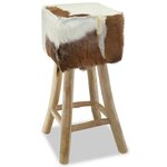 vidaXL Tabouret de bar Cuir véritable et bois de teck solide